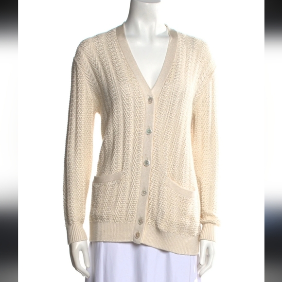 Ralph Lauren Cream‎ Cable Knit Silk Cardigan